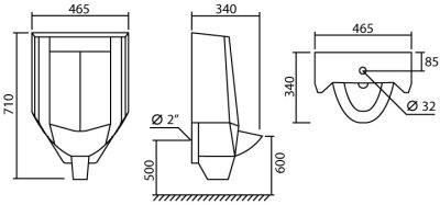 MU-104-3 โถปัสสาวะชาย แบบท่อน้ำเข้าด้านบน