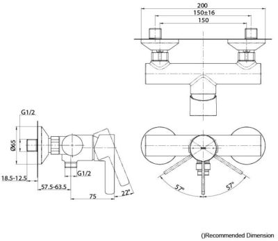 TBG11301T#PFG ก๊อกผสมสำหรับยืนอาบน้ำ ชนิดติดผนัง (ไม่รวมชุดฝักบัวสายอ่อน)