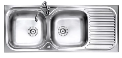 MSX120 อ่างล้างจาน ชนิด 2 หลุม 1 ที่พักสเตนเลส สตีล  AISI 201  สะดือขนาด 3.5 นิ้ว แถมฟรีก๊อกน้ำเย็น