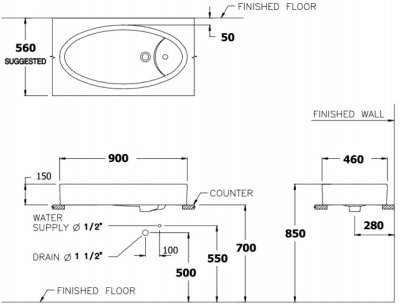 C0022(LM) อ่างล้างหน้า แบบวางบนเคาน์เตอร์ รุ่น BUG 90 (สีเหลืองมะนาว)