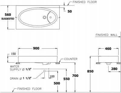 C0022(WH) อ่างล้างหน้า แบบวางบนเคาน์เตอร์ รุ่น BUG 90 (สีขาว)