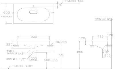 C002517 อ่างล้างหน้า แบบวางบนเคาน์เตอร์ รุ่น OLIX 90