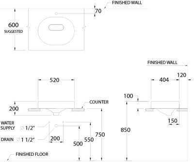 C00257 อ่างล้างหน้า แบบวางบนเคาน์เตอร์ รุ่น OLIX 52
