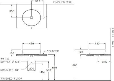 C00080 อ่างล้างหน้า แบบวางบนเคาน์เตอร์ รุ่น OVAL