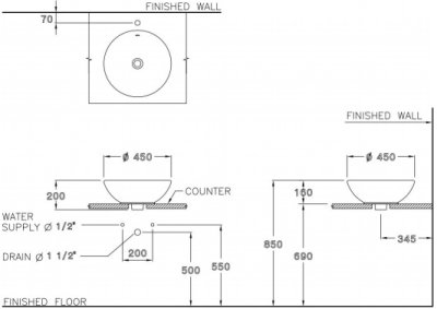 C0015 อ่างล้างหน้า แบบวางบนเคาน์เตอร์ รุ่น HONEY