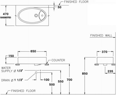 C0021(LM) อ่างล้างหน้า แบบวางบนเคาน์เตอร์ รุ่น BUG 65 (สีเหลืองมะนาว)
