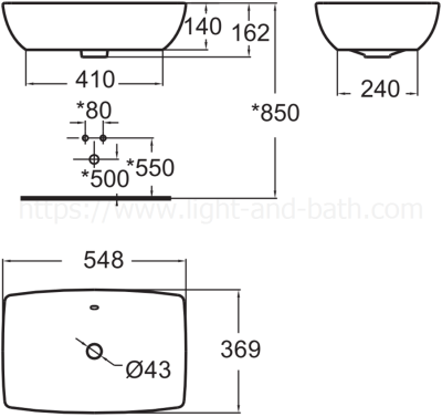 WP-F650-WT อ่างล้างหน้า แบบวางบนเคาน์เตอร์ รุ่น MILA