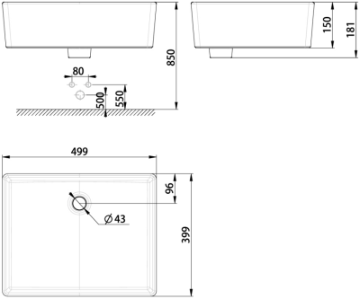 WP-F611-WT อ่างล้างหน้า แบบวางบนเคาน์เตอร์ รุ่น THIN TOUCH SQUARE