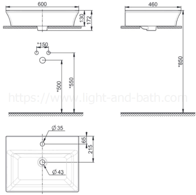 WP-F525T8-WT อ่างล้างหน้า แบบวางบนเคาน์เตอร์ รุ่น KASTELLO