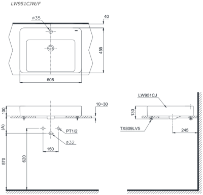 LW951CJW/F อ่างล้างหน้า แบบวางบนเคาน์เตอร์