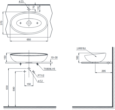 LW818JW/F อ่างล้างหน้า แบบวางบนเคาน์เตอร์ รุ่น LE MUSE