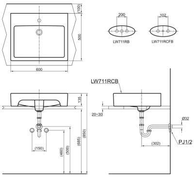 LW711RCB อ่างล้างหน้า แบบวางบนเคาน์เตอร์