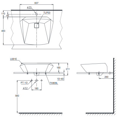 LW681 อ่างล้างหน้า แบบวางบนเคาน์เตอร์ รุ่น JEWELHEX