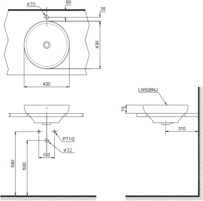 LW526NJ อ่างล้างหน้า แบบวางบนเคาน์เตอร์