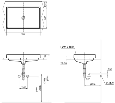 LW1716B อ่างล้างหน้า แบบวางบนเคาน์เตอร์