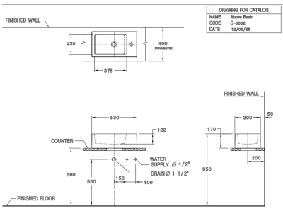 C0032 อ่างล้างหน้า แบบวางบนเคาน์เตอร์ รุ่น SPACE TOP II