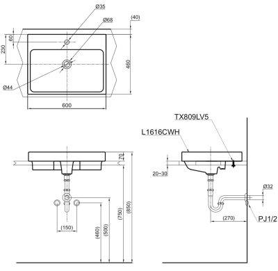 L1616C อ่างล้างหน้า แบบวางบนเคาน์เตอร์