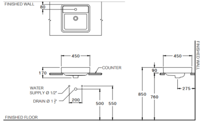 C003817MM อ่างล้างหน้า แบบวางบนเคาน์เตอร์ รุ่น GEO SQUARE