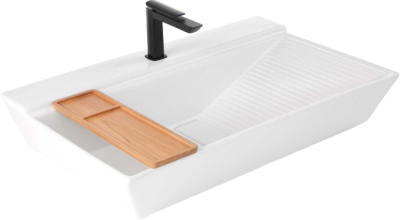 C00350 อ่างล้างหน้า แบบวางบนเคาน์เตอร์+ถาดไม้ รุ่น SKIVE