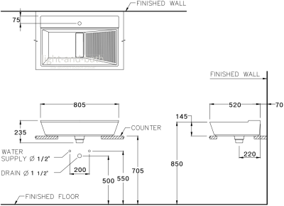 C00350 อ่างล้างหน้า แบบวางบนเคาน์เตอร์+ถาดไม้ รุ่น SKIVE