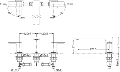 TBG02201T#BN ก๊อกผสมสำหรับลงอ่างอาบน้ำ ชนิดติดเคาน์เตอร์ (3 รูก๊อก)