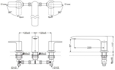 TBG04201T ก๊อกผสมสำหรับลงอ่างอาบน้ำ ชนิดติดเคาน์เตอร์ (3 รูก๊อก)