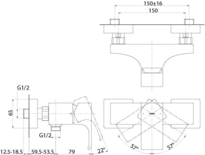 TBG07301T#PFG ก๊อกผสมสำหรับยืนอาบน้ำ ชนิดติดผนัง (ไม่รวมชุดฝักบัวสายอ่อน)