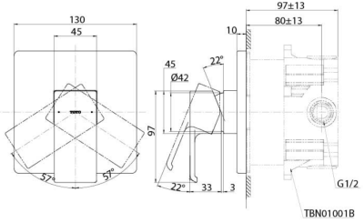 TBG08S03T ก๊อกผสมสำหรับยืนอาบน้ำ ชนิดฝังผนัง