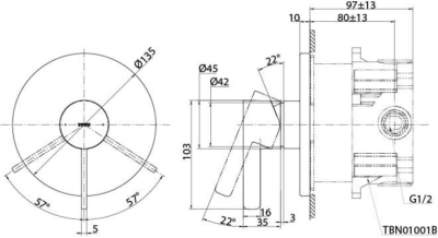 TBG11S03T#BN ก๊อกผสมยืนอาบน้ำ ชนิดฝังผนัง