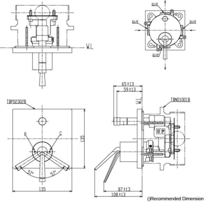 TBP02S02T#BBR ก๊อกผสมสำหรับลงอ่างอาบน้ำและยืนอาบชนิดฝังผนัง พร้อมชุดเปลี่ยนทิศทางน้ำ