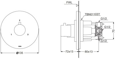 TBV01104T#BN ชุดเปลี่ยนทิศทางน้ำ (เข้า 1 ออก 3) ไม่รวมวาล์วเปิด-ปิดน้ำ *4