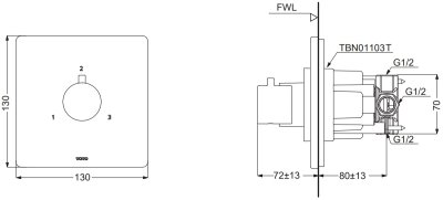 TBV02104T#BN ชุดเปลี่ยนทิศทางน้ำ (เข้า 1 ออก 3) ไม่รวมวาล์วเปิด-ปิดน้ำ *4