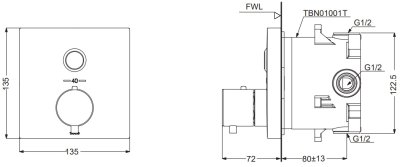 TBV02405T#PBR ก๊อกผสมชนิดฝังผนัง แบบปรับอุณหภูมิคงที่ สำหรับน้ำออก 1 ทาง แบบปุ่มกด*1