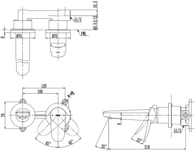TLS04308T ก๊อกผสมอ่างล้างหน้าแบบก้านโยก ชนิดฝังผนัง (Short Spout) ไม่รวมสะดือ