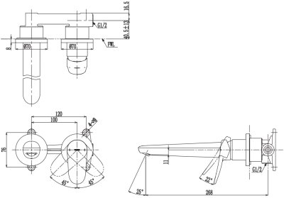 TLS04309T ก๊อกผสมอ่างล้างหน้าแบบก้านโยก ชนิดฝังผนัง (Long Spout) ไม่รวมสะดือ