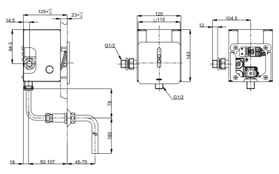 TTUE601AC1E ฟลัชวาล์วเซ็นเซอร์โถปัสสาวะชาย ชนิดน้ำเข้าด้านบน แบบไฟฟ้า 220 โวลต์ ใช้น้ำ : 0.5 ลิตร