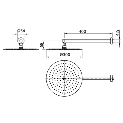 TX488SM ฝักบัวก้านแข็ง (ชนิดติดผนัง) Ø300 มม.