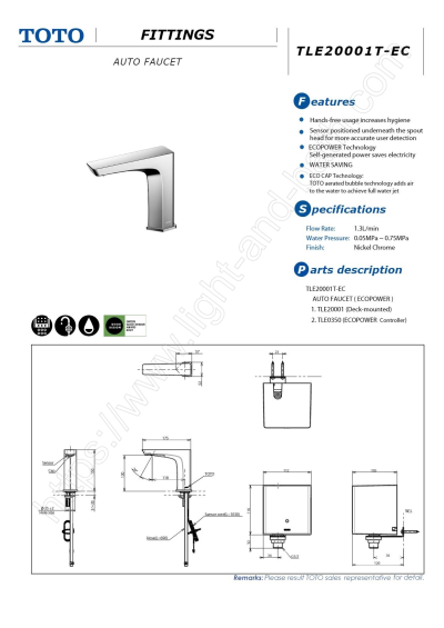 TLE20001T-EC ก๊อกเดี่ยวเซ็นเซอร์ สร้างพลังงานในตัวเอง