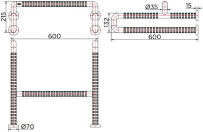 KB-01-836-AB(D) ราวทรงตัวคู่สำหรับโถปัสสาวะชายแบบติดผนัง ขนาด 60x60x19.8 ซม. (Ø 35 มม.)(เคลือบผิว ABS)