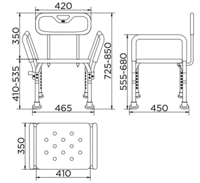 KB-01-860-11 เก้าอี้นั่งอาบน้ำ แบบตั้งพื้น ปรับระดับความสูงได้ 41-53.5 ซม. พร้อมพนักพิงหลัง 