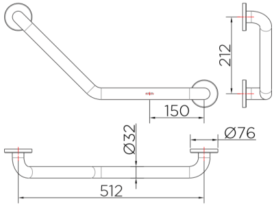 KB-12-834-ST(V) ราวทรงตัว รูปตัววี ขนาด 30x30 ซม.