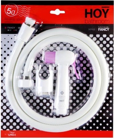 FXHOY-0026PZ ชุดหัวฉีดชำระทรงกลมสีขาว+ชมพู+สายพลาสติกสีขาว รุ่น FANCY