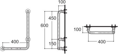 HR-320540-01L ราวทรงตัว รูปตัวแอล (ซ้าย) ⌀32 มม. ขนาด 400x600 มม. ผิวขัด Hair-line