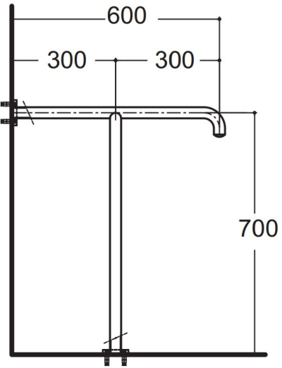 HR-380170-01 ราวทรงตัว รูปตัวที ⌀38 มม. ขนาด 700x600 มม. ผิวขัด Hair-line