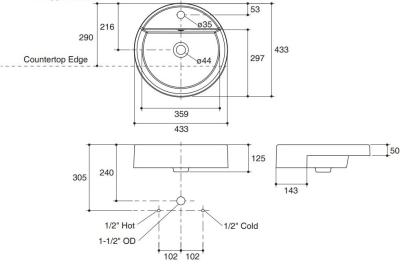 K-99197X-1-WK อ่างล้างหน้า แบบฝังครึ่งเคาน์เตอร์ รุ่น PINE