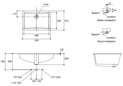 K-23883X-WK อ่างล้างหน้า แบบฝังใต้เคาน์เตอร์ รุ่น PINE