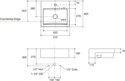 K-17066X-1-WK อ่างล้างหน้า แบบฝังครึ่งเคาน์เตอร์ รุ่น MILANO (สีขาว)