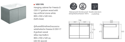 V0511P6 ตู้เก็บของใต้อ่างล้างหน้าแบบแขวนผนัง สำหรับอ่าง C05117