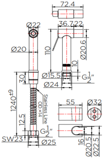 KA-42-347-63 ชุดฉีดชำระสแตนเลส 304