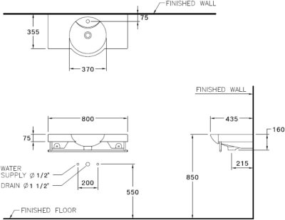 C0287 อ่างล้างหน้า แบบแขวนผนัง รุ่น SPACE 80